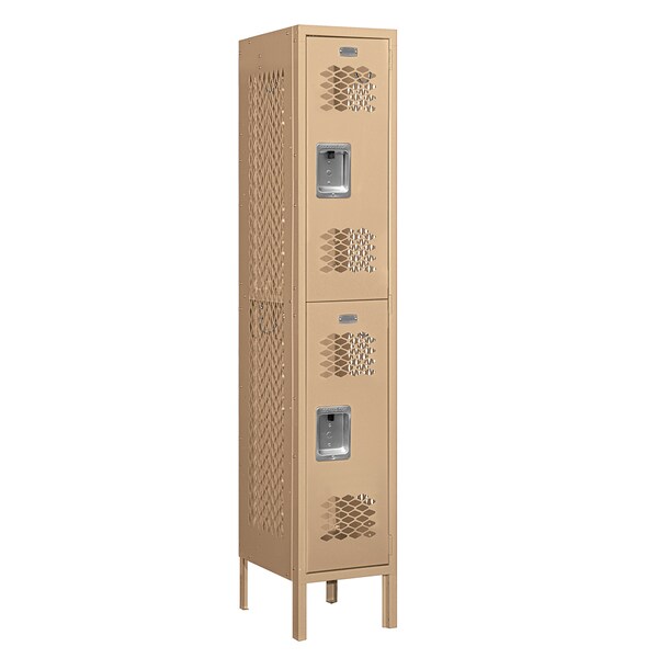 2 Tier Vented Locker, 12"Wx66"Hx15"D, 2 Door, Tan, Unassembled